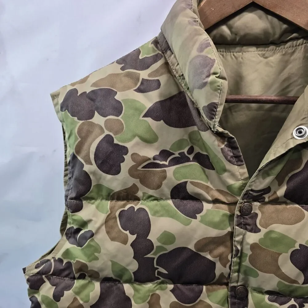 Camo Down Puffer Vest Mens Large Vintage Duck Snap Button 4 Color Goose Green
